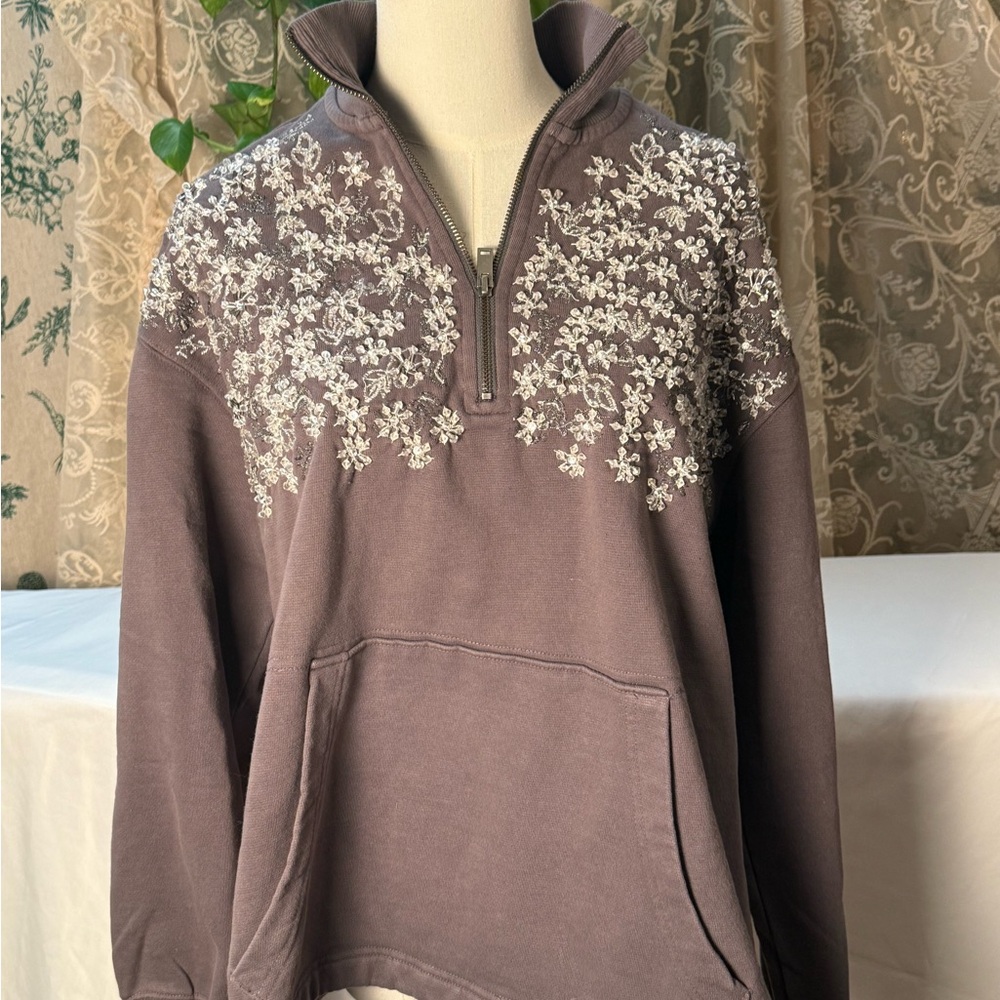 Free People Lavender Sweatshirt with Ivory Floral Design